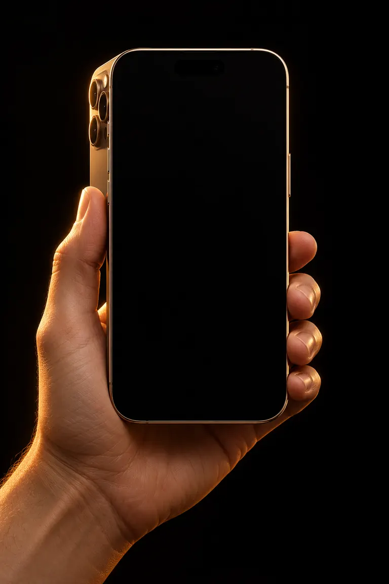 Mão segurando um iPhone que recebe a resposta da análise.